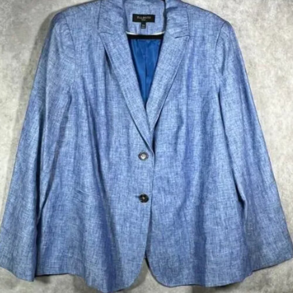 Talbots Blazer Jacket Womens 16W Blue Linen Two-Button Notch Lapel Lined Career